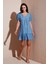 Regular Fit V Yaka Balon Kol Desenli Mini Elbise Bayan Elbise 67810045 1