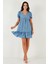 Regular Fit V Yaka Balon Kol Desenli Mini Elbise Bayan Elbise 67810045 3