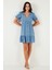 Regular Fit V Yaka Balon Kol Desenli Mini Elbise Bayan Elbise 67810045 4