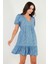 Regular Fit V Yaka Balon Kol Desenli Mini Elbise Bayan Elbise 67810045 5