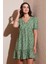 Regular Fit V Yaka Balon Kol Desenli Mini Elbise Bayan Elbise 67810045 2