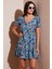 Regular Fit V Yaka Balon Kol Desenli Mini Elbise Bayan Elbise 67810045 2