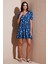 Regular Fit V Yaka Balon Kol Desenli Mini Elbise Bayan Elbise 67810045 1