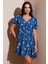 Regular Fit V Yaka Balon Kol Desenli Mini Elbise Bayan Elbise 67810045 2