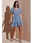Regular Fit V Yaka Balon Kol Desenli Mini Elbise Bayan Elbise 67810045 1