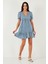 Regular Fit V Yaka Balon Kol Desenli Mini Elbise Bayan Elbise 67810045 3