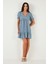 Regular Fit V Yaka Balon Kol Desenli Mini Elbise Bayan Elbise 67810045 4
