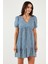 Regular Fit V Yaka Balon Kol Desenli Mini Elbise Bayan Elbise 67810045 5