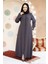 Boncuk Işlemeli Füme Tesettür Abaya 61365FU 2