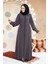 Boncuk Işlemeli Füme Tesettür Abaya 61365FU 3