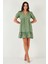 Regular Fit V Yaka Balon Kol Desenli Mini Elbise Bayan Elbise 67810045 4
