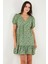 Regular Fit V Yaka Balon Kol Desenli Mini Elbise Bayan Elbise 67810045 5