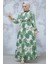 Çiçek Desenli Haki Tesettür Elbise 344602HK 1