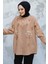 Boncuk Işlemeli Camel Tesettür Gömlek 45270C 2