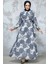 Çiçek Desenli Füme Tesettür Elbise 344602FU 1