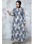 Çiçek Desenli Füme Tesettür Elbise 344602FU 2