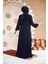 Fermuarlı Lacivert Tesettür Abaya 8104L 4