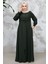 Fermuarlı Koyu Haki Tesettür Abaya 81291KHK 1