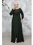 Fermuarlı Koyu Haki Tesettür Abaya 81291KHK 2