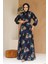 Çiçek Desenli Lacivert Tesettür Elbise 27974L 2