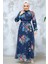 Çiçek Desenli Lacivert Tesettür Elbise 34468L 3