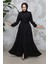 Kat Piliseli Siyah Tesettür Abaya 80781S 2