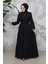 Kat Piliseli Siyah Tesettür Abaya 80781S 3
