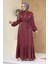Taş Detaylı Bordo Tesettür Jakar Elbise 23891BR 1