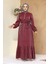 Taş Detaylı Bordo Tesettür Jakar Elbise 23891BR 2
