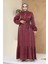 Taş Detaylı Bordo Tesettür Jakar Elbise 23891BR 3