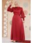 Saten Bordo Tesettür Abiye Elbise 61651BR 1