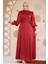 Saten Bordo Tesettür Abiye Elbise 61651BR 2