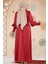 Saten Bordo Tesettür Abiye Elbise 61651BR 3