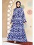 Desenli Indigo Mavisi Tesettür Viskon Elbise 235806IM 1