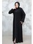 Desenli Şeritli Siyah Tesettür Abaya 18004S 1
