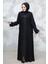Desenli Şeritli Siyah Tesettür Abaya 18004S 2