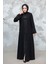 Desenli Şeritli Siyah Tesettür Abaya 18004S 3