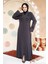 Boncuk Işlemeli Füme Tesettür Abaya 29107FU 1