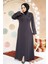 Boncuk Işlemeli Füme Tesettür Abaya 29107FU 3