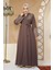 Boncuk Işlemeli Kahverengi Tesettür Abaya 29105KH 2
