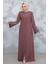 Nakış Desenli Gül Kurusu Tesettür Abaya 98221GK 1