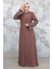 Nakış Desenli Gül Kurusu Tesettür Abaya 98221GK 2