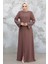 Nakış Desenli Gül Kurusu Tesettür Abaya 98221GK 3
