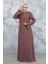 Nakış Desenli Gül Kurusu Tesettür Abaya 98221GK 4