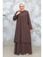 Boncuk Işlemeli Koyu Vizon Tesettür Abaya 29121KV 3