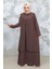 Boncuk Işlemeli Koyu Vizon Tesettür Abaya 29121KV 4