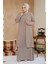 Boncuk Işlemeli Bej Tesettür Abaya 29120BEJ 1
