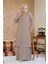 Boncuk Işlemeli Bej Tesettür Abaya 29120BEJ 2