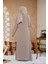 Boncuk Işlemeli Bej Tesettür Abaya 29120BEJ 4