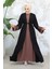 Nakış Desenli Siyah Koyu Vizon Tesettür Abaya Takım 29128SKV 1